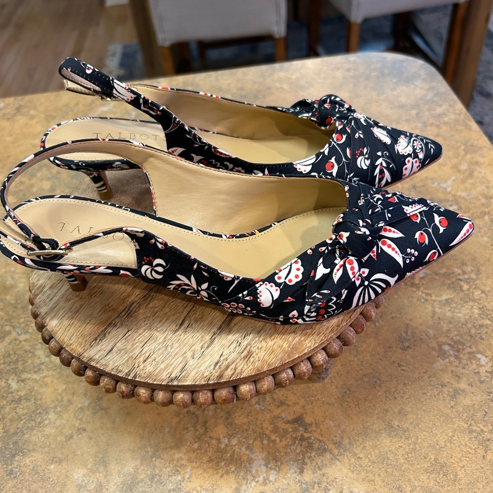 Talbots Sylvie Paisley Side Knot Slingback Kitten Heels - Picture 4 of 6